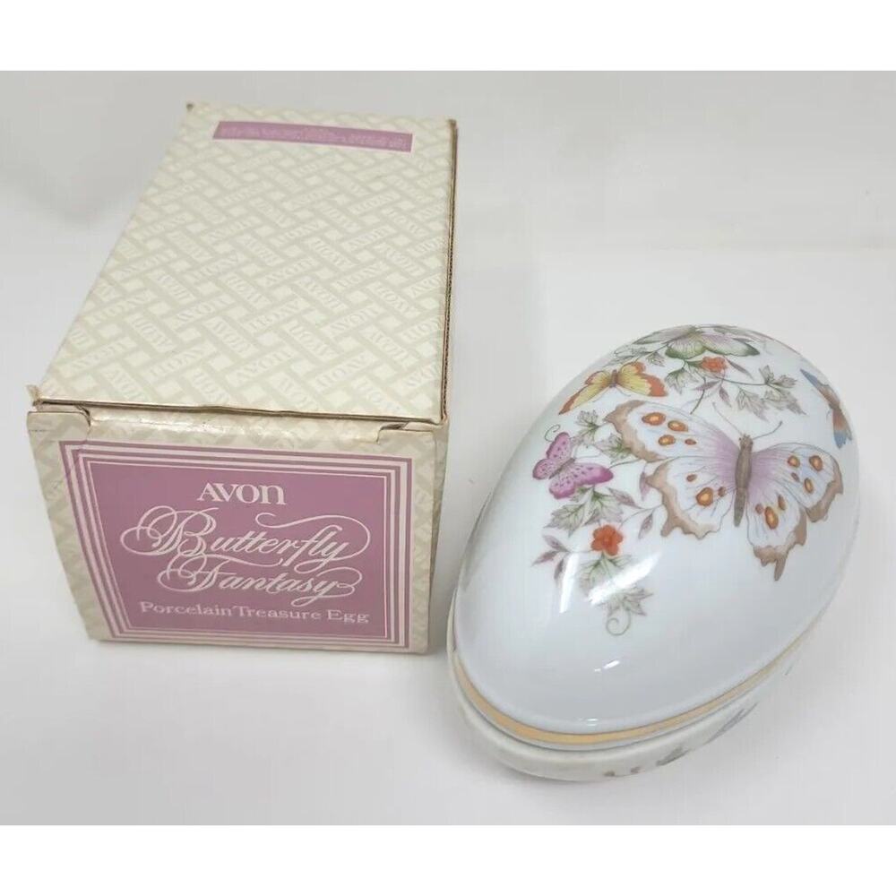 Vintage Avon Butterfly Fantasy Porcelain Treasure Egg Trinket Box New in Box U35